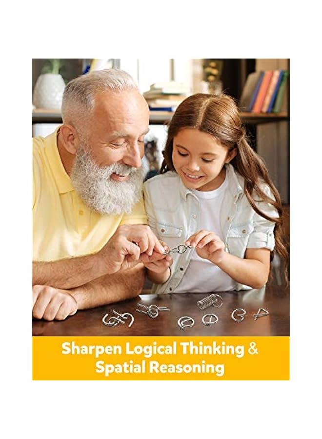 كوجام مجموعة احجية سلكية معدنية مكونة من 16 قطعة مع حقيبة، اختبار الذكاء لتحفيز الذهن وفك تشابك الحلقات الحديدية، لعبة خدعة سحرية للحفلات، تحدي الاطفال والكبار - Image 4